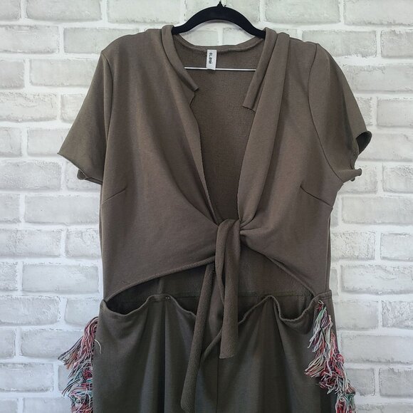 Boutique Tassel Fringe Wide Leg Jumpsuit Open Front Tie Close NWOT Plux 3X Boho - Picture 2 of 9